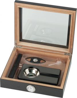 Humidor-Set Carbon-Design Glasdeckel 