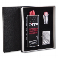 ZIPPO Geschenkbox chrom 80th Anniversary 60002332 mit Steine und Benzi 
