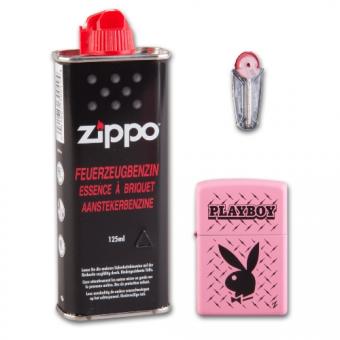 ZIPPO Geschenkbox pink Playboy mit Steine und Benzin 