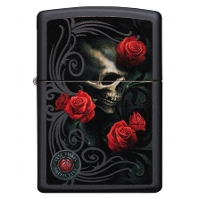 ZIPPO schwarz matt Anne Stokes Skull with Roses 60004499 